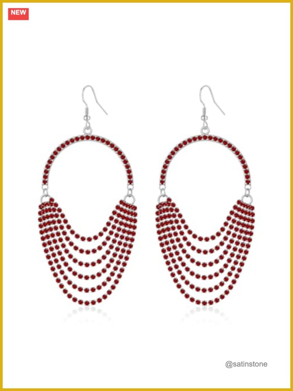 Crystal Chandelier Drop Earrings Red Rhinestone Cascade Silver Tone